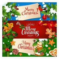 Frohe Weihnachten-Banner und Grußkarten-Set vektor