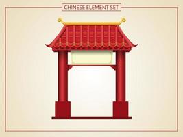 chinesischer Eingang mit rotem Dach und leerem Schild vektor