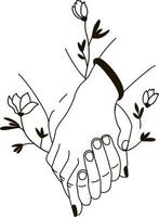 zwei Hände. karikaturromantische berührung von palmen von liebhabern, symbol des familienschutzes, liebesvektorillustrationskonzept von zusammengehörigkeit und sicherheit vektor