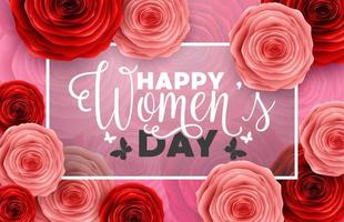 internationell Lycklig kvinnors dag med fyrkant ram och ro på blommor mönster bakgrund vektor