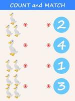 räkna och match Anka tecknad serie. matematik pedagogisk spel för barn vektor