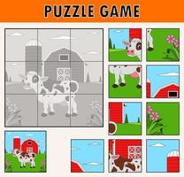 tecknad serie illustration av pedagogisk kontursåg pussel för barn med söt ko bruka djur- vektor