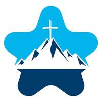 baptist korsa i berg logotyp design. korsa på topp av de berg och stjärna form logotyp. kyrka och kristen organisation logotyp. vektor