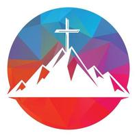 Baptistenkreuz im Berglogo-Design. Kreuz auf dem Berg. Logo der Kirche und der christlichen Organisation. vektor