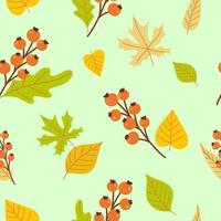 Herbstblätter und Beeren handgezeichnete Elemente im Cartoon-Stil. Vektor Musterdesign in hellen Farben.