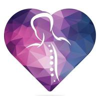 Chiropraktik-Herzform-Logo-Design-Vektorillustration. Logo für Schmerzen im menschlichen Rückgrat. Logo für die Wirbelsäulenpflege. vektor