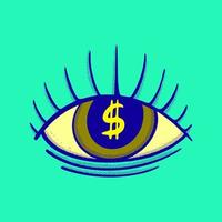 auge dollar illustration handgezeichneter cartoon bunter vintage-stil vektor