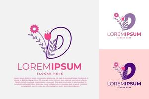 buchstabe d logo design vektorvorlage illustration mit blumen vektor