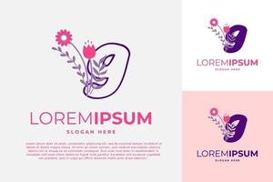 numerisk 9 logotyp design vektor mall illustration med blommor