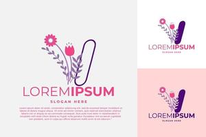 brev jag logotyp design vektor mall illustration med blommor