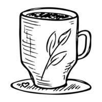 söt kopp te eller kaffe illustration. enkel mugg clipart. mysig hem doodle vektor