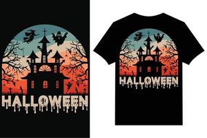 halloween t-shirt design grafik. vektor tecknad serie stil illustration av pumpa, häxa katt, och fladdermöss.