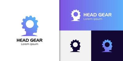 Head Gear Logo Icon Symbol, Leute denken Verstand mit Gear Cog Logo für Geschäftslösungen, Hochtechnologie, Entwicklung, Erfindung und Innovation vektor