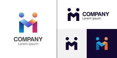 första brev m modern logotyp design, ansluter partnerskap människor lutning logotyp illustration vektor