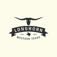 bull buffalo longhorn mit vintage-stil-logo-vektor-symbol-design-vorlage-illustration vektor