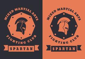 spartansk, mma stridande klubb emblem med spartansk hjälm på oktogon, vektor illustration