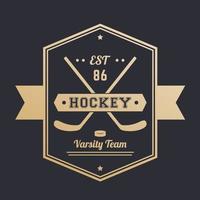 hockey årgång emblem, logotyp, bricka vektor