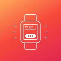 sos-taste, notfall-app in smartwatch, vektordesign vektor