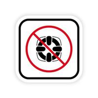 SOS-Rettungsboje verbietet schwarze Silhouettenikone. keine erlaubten Schwimmzoneninformationen verbieten Schild. Rettungsring-Notfall am Strand Piktogramm verbieten. Rettungsschwimmer rotes Stoppkreissymbol. isolierte Vektorillustration. vektor