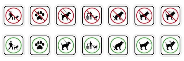 kein erlaubtes tiertoilettenschild. Hunde Erlaubnis. Parkzone grünes Symbol. Sauber nach Hundekot. Verbot Hund schwarze Silhouette Icon-Set. verbieten haustier eingang spaziergang piktogramm.isolierte vektorillustration. vektor