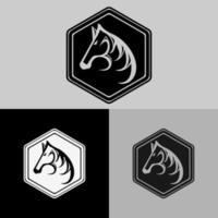 Pferd Logo Vektor schwarz-weiß Silhouette Design einfacher Luxus elegant, Tattoo, Emblem, Emblem Logo Maskottchen Symbolvorlage für Business- oder Shirt-Designs. Vektor-Vintage-Design-Elemente.