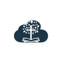 bibel korsa träd kyrka logotyp design. vektor