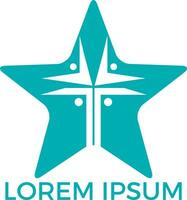 Menschen Kirche Sternform Logo-Design. Vorlagenlogo für Kirchen und christliche Organisationen überqueren. vektor