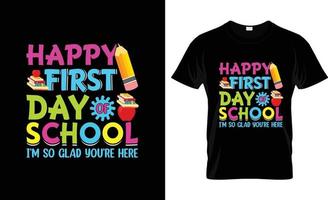 erster Schultag T-Shirt-Design, erster Schultag T-Shirt-Slogan und Bekleidungsdesign, erster Schultag Typografie, erster Schultag Vektor, erster Schultag Illustration vektor