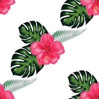 sömlös mönster med tropisk löv, hibiskus blommor vektor