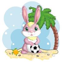 Cartoon-Kaninchen, Hase mit einem Fußballball. niedlicher kindlicher charakter, symbol des neuen chinesischen jahres 2023 vektor