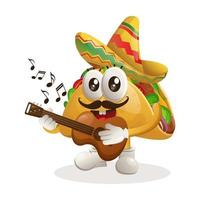 söt taco bär mexikansk hatt med spelar gitarr vektor
