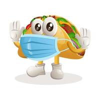 söt taco maskot bär medicinsk mask, skydda från covid-19 vektor