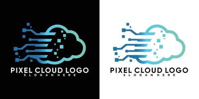 pixel moln logotyp design med stil och kretiv begrepp vektor
