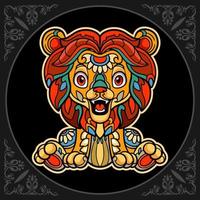 färgrik lejon mandala konst isolerat på svart bakgrund vektor