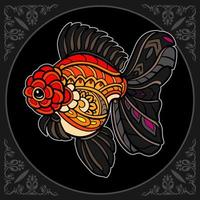 färgrik guldfisk mandala konst isolerat på svart bakgrund vektor