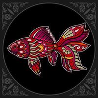 Bunte Goldfisch-Mandala-Kunst isoliert auf schwarzem Hintergrund vektor