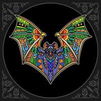 bunte Fledermaus-Mandala-Kunst isoliert auf schwarzem Hintergrund vektor