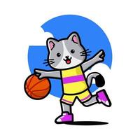 glückliche süße katze, die basketball spielt vektor