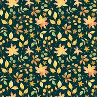 smaragd- vektor sömlös mönster med vattenfärg gulning höst löv