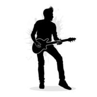 Silhouette eines Jungen, der Gitarre spielt vektor