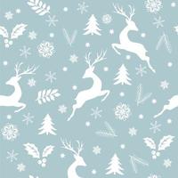 sömlös jul bakgrund med rådjur, snöflingor och dekorationer. vektor