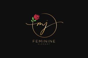 första mj feminin logotyp skönhet monogram och elegant logotyp design, handstil logotyp av första signatur, bröllop, mode, blommig och botanisk med kreativ mall. vektor