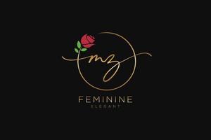 första mz feminin logotyp skönhet monogram och elegant logotyp design, handstil logotyp av första signatur, bröllop, mode, blommig och botanisk med kreativ mall. vektor