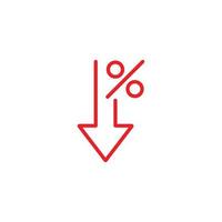 eps10 röd vektor procentsats ner pil ikon isolerat på vit bakgrund. minskning eller minska översikt symbol i en enkel platt trendig modern stil för din hemsida design, logotyp, och mobil app