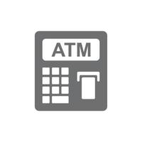 eps10 grauer Vektor atm abstraktes solides Symbol isoliert auf weißem Hintergrund. Geldautomatensymbol in einem einfachen, flachen, trendigen, modernen Stil für Ihr Website-Design, Logo und mobile Anwendung