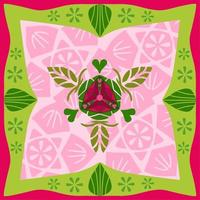 grün-rosa Seidenschal-Musterdesign nützlich für Halstuch, Bandana, Halsbekleidung, Schal, Hijab, Stoff, Tapete, Teppich oder Decke. Grafik für den Modedruck. vektor