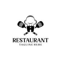 Restaurant-Logo-Design mit Kochmütze und Spachtel vektor