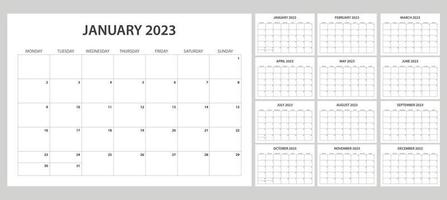 enkel uppsättning kalender 2023, modern och minimalistisk vektor