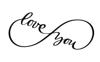 vektor oändlighet tecken med kärlek du ord inskrift text. evigt vänner eller familj. svart vektor tatuering stencil kärlek symbol. bröllop ikon. äktenskap eller valentines dag