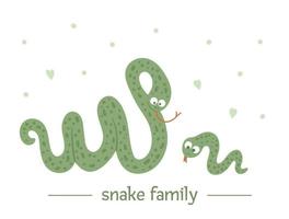 vektor hand dragen platt bebis orm med förälder. rolig skog djur- scen som visar familj kärlek. söt skog animaliskt illustration för barn design, skriva ut, brevpapper